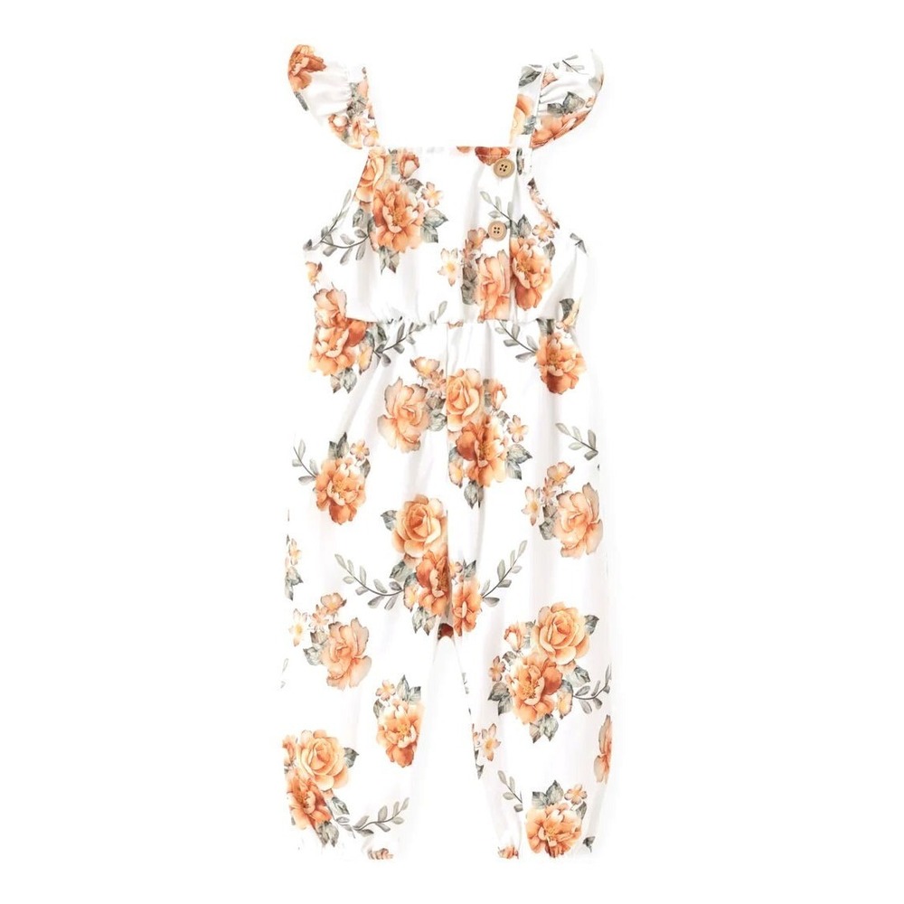 PatPat Baby Girl Floral Print Sleeveless Flutter‎ Sleeve Ruffle Jumpsuit - 3-6Mo